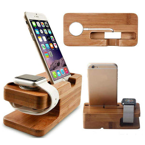 Bamboo Charging Station for Apple Watch, with Cradle for iPhone