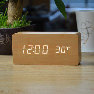 Bamboo Desk/Bedside Alarm Clock with Temperature Display