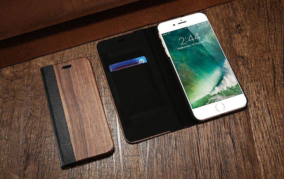 Bamboo & Leather Flip Case for iPhone 6 6s Plus 7 7 Plus and Samsung S7 S7 Edge