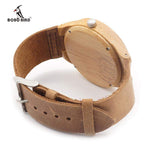 Bamboo Watch, Pyramid Patterned Face, With Genuine Cowhide Leather Band.
