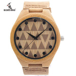 Bamboo Watch, Pyramid Patterned Face, With Genuine Cowhide Leather Band.
