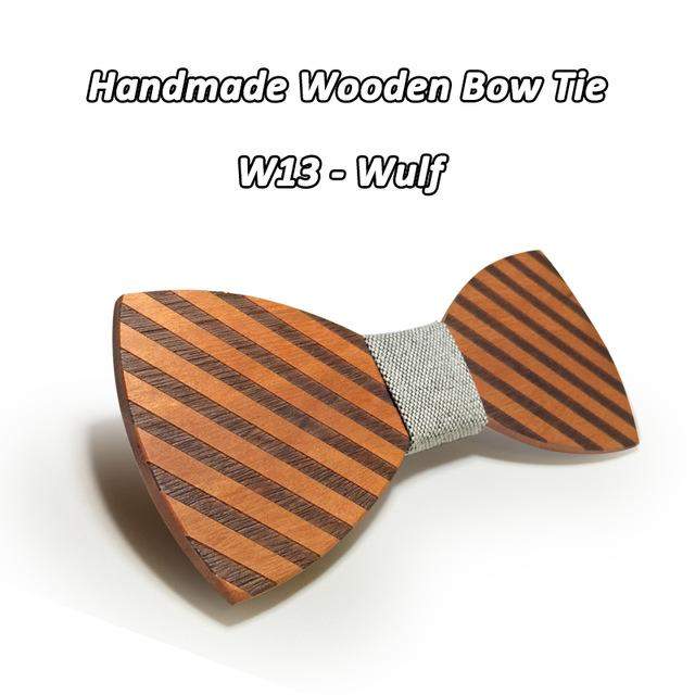 Handmade Bamboo Bow Tie, Striped, Choice of 13 Knot Colors