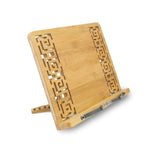 Bamboo Tablet Stand, Book Stand, Cookbook Holder with Adjustable Backing & Elegant Pattern