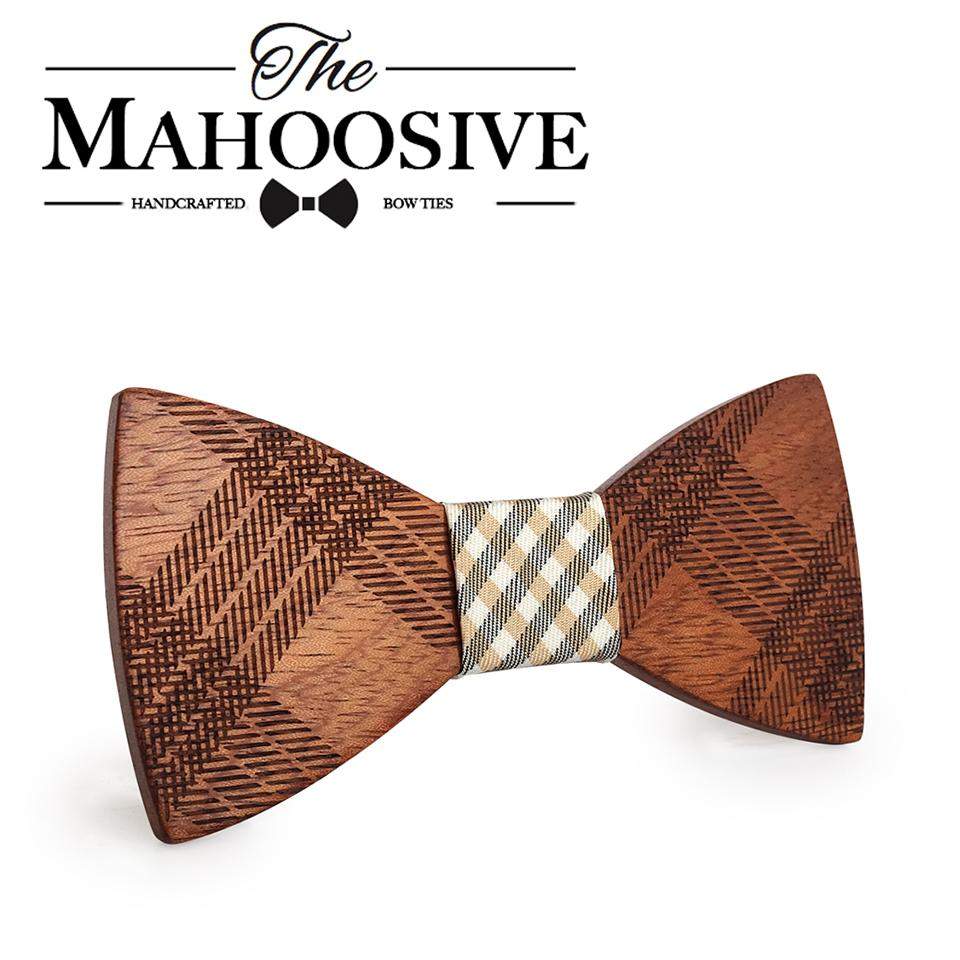 Handmade Bamboo Bow Tie, Plaid Pattern, Choice of 3 Knot Colors