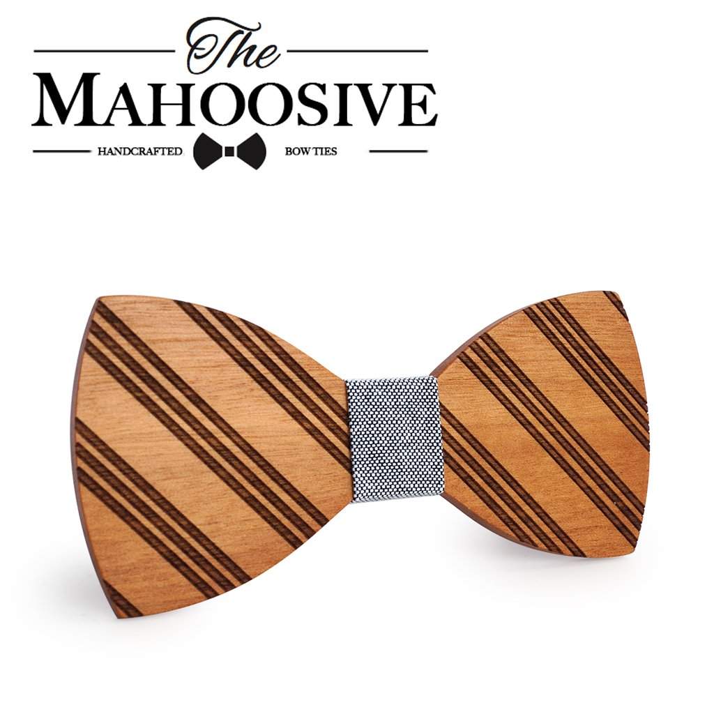Handmade Bamboo Bow Tie, Striped Pattern, Choice of 3 Knot Colors