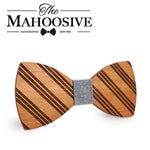 Handmade Bamboo Bow Tie, Striped Pattern, Choice of 3 Knot Colors