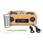 Classic Handmade Bamboo Portable FM Radio with USB & Aux Input, includes Remote Control