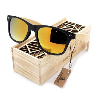 Handmade bamboo Sunglasses with Plastic Frame, Polarized, UV-A/UV-B Protection. Comes in gift box, Choice of 4 Lens Colors.