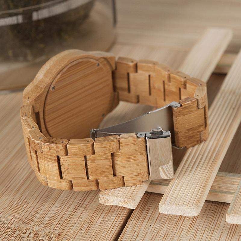 Handmade Bamboo Wooden Watch with Unique Lug Design, Luminescent Hands