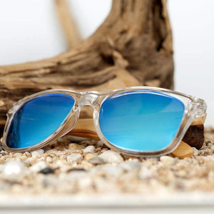 Bamboo Sunglasses w/Clear Frame, Polarized, With Wood Gift Box