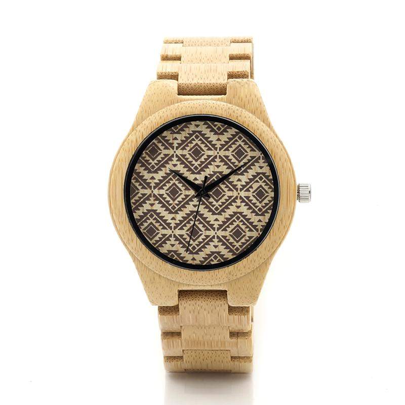 Bamboo Watch for Men, Diamond Patterned Face