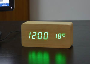 Bamboo Desk/Bedside Alarm Clock with Temperature Display