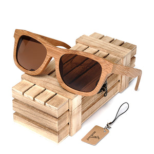 Handmade Bamboo Sunglasses, Polarized Lenses w/UV Protection, Choice of 6 Lens Colors, in Wood Gift Box