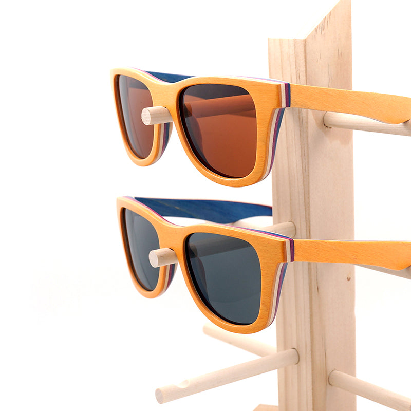 Handmade Bamboo Sunglasses, Laminated Style, Polarized Lenses w/UV Protection, Choice of 2 Frame Colors and 2 Lens Colors, In Wood Box