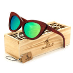 Handmade Bamboo Sunglasses, Cats Eye Style, Polarized Lenses w/UV Protection, Choice of 3 Lens Colors, in gift box