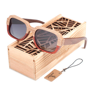 Handmade Bamboo Sunglasses, 2-Toned Frames, Polarized Lenses w/UV Protection, Choice of 2 Lens Colors