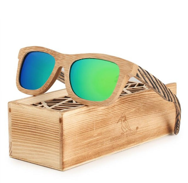Handmade Bamboo Sunglasses with Zebra Sides, Polarized with UV Protection, Choice of 4 lens colors