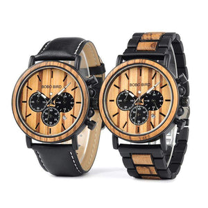 Wood and Stainless Steel Watch, Water Resistant, Luminous Hands, in Wooden Box