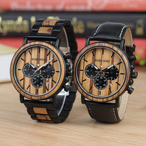 Wood and Stainless Steel Watch, Water Resistant, Luminous Hands, in Wooden Box
