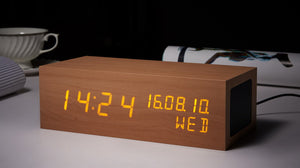 Bamboo Alarm Clock Bluetooth Speaker with Built-in Qi Wireless Charging